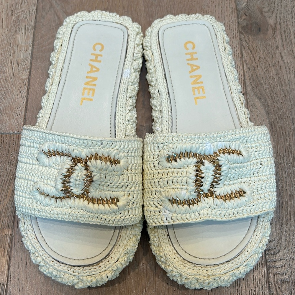 Chanel Rafia Slides